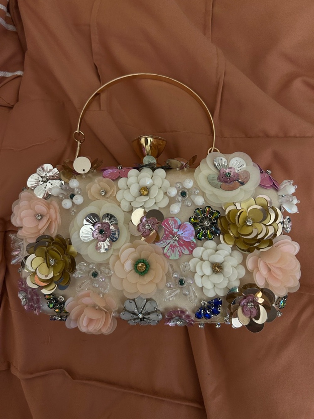 FOR TIFFANY  Floral Embellished Cream and Blush Evening Handbag